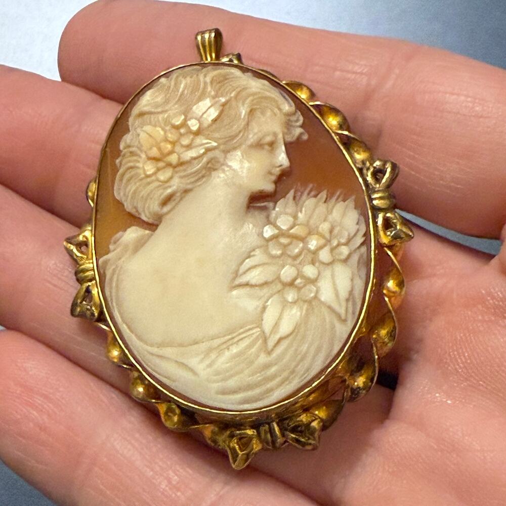 🎊HP!🎊Vintage Samsan 1/20 12k Gold Filled Hand Carved Shell Cameo - Picture 5 of 7
